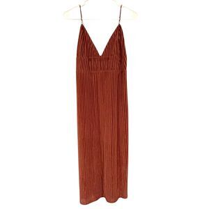 Kendall & Kylie V-Neck Ribbed Velvet Sleeveless Midi Slip Dress Mauve Size Large